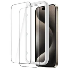 【特価商品】JETech iPhone 15 Pro Max(6.7インチ用) 保護フィルム 気泡なし 強化ガラスフィルム ガイド枠付き ケースに干渉なし HDクリア 2枚セット