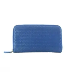 ボッテガヴェネタ BOTTEGA VENETA 長財布 レザー 小銭入れ ラウンドファスナー イントレチャート 青 編み込み /RI ■OS
