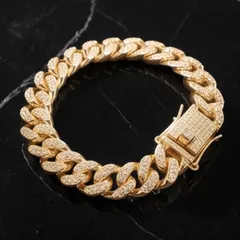 送料無料 喜平ブレスレット 20cm 幅13mm 喜平ブレス マイアミキューバン ゴールド 喜平 ブレスレット ブリンブリン ゴールドブレスレット ヒップホップ HIPHOP ストリート