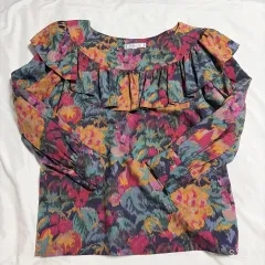 イヴ・サンローラン フラワー プリント フリル ブラウス S