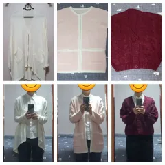 カーディガン 白 ピンク