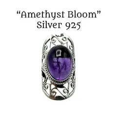 【幻想的な紫】アメジスト パープル  Silver 925 刻印  Design Ring シルバー ヴィンテージ デザイン リング 12号 レディース ワイド 大ぶり 一点もの クラシック 天然石のサムネイル