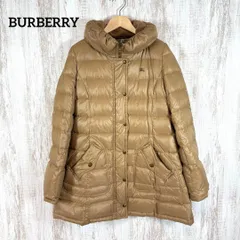 BURBERRY BLUE LABEL バーバリーブルーレーベル 裏ノバチェック ホースロゴ刺繍 ボリューム ダウンジャケット キャメル レディース アウター
