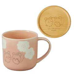 【新品】 ちいかわ 公式ライセンス マグカップ 大きい 350ml コースター付 モモンガ & 古本屋 グッズ 陶器 電子レンジ対応 日本製 ハッピーブロッサム ピンク CKW32-11C 1