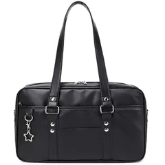 【新品】 [ARIALK] スクールバッグ 合皮 高校生 女子 通学 ボスドンバッグ スクバ 学生 JK 制服 スクールバック カバン 鞄 PU 大容量 男女兼用 学生鞄 大容量 修学旅行 内側キーリング付き (ブラック) 1