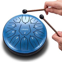 LEKATO Slit Drum Steel Tongue Drum, 11-Note, 6-Inch Percussion Instrument, with Mallet and Storage Bag, for Meditation, Yoga, and Zen, Blue (Ocean Wave Pattern), Domestic Shipping e9238aca