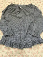 ヴィンテージ CHECK リボン フリル ブラウス 1092 森ガール y2k ストリート ギャル ファンキー