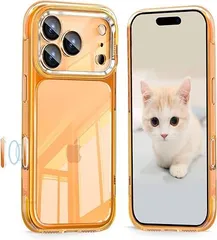 NABI_1088 DAMESINE iPhone 17Pro用ケース クリアオレンジ 薄型 エアクッション内蔵耐衝撃 透明 黄変防止 着脱可能カメラ保護カバー付きキラキラ 4K高透過率レンズフィルム保護 カメラコントロールボタン付き 軽量 オシャレ 0418