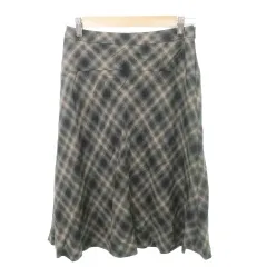 23区 オンワード樫山 美品 スカート ひざ丈 フレア チェック ウール混 薄手 38 約Mサイズ グレー ■YHS3