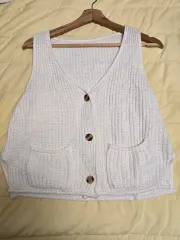 アイボリー 編み ベスト レイヤード ベスト