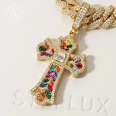 【誰とも被らない、最高傑作】モアサナイト・クロスネックレス/S925刻印/シルバー925/十字架ペンダント/ヒップホップ/ブリンブリン/喜平/ロープチェーン付/ギフト・プレゼントにも◎/ストリート/B系/18kコーテ/Iced out