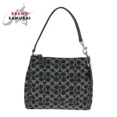 美品 COACH コーチ ミニシグネチャー ブラック 黒 グレー ウール/レザー FO J 8132 ハンドバッグ アクセサリーポーチ レディース 600270【中古】