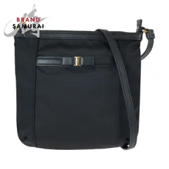 美品 Salvatore Ferragamo サルヴァトーレフェラガモ ヴァラ リボン ブラック 黒 ナイロン/レザー ショルダーバッグ ポシェット 600445【中古】