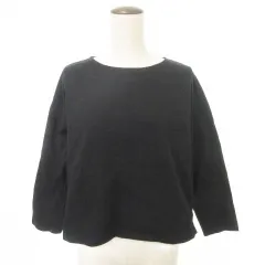 アースミュージック&エコロジー EARTH MUSIC & ECOLOGY カットソー 長袖 無地 クルーネック 薄手 Mサイズ 黒 ブラック MMT