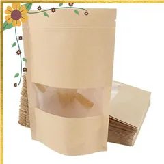fogman 窓付き ジップ袋 紙袋 30枚セット クラフト紙 自立 チャック ジッパー 包装 (12 x 20cm)