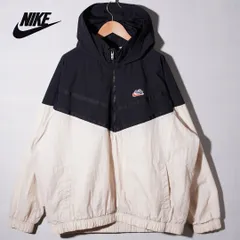 ナイキ NIKE  ハーフジップ ナイロンジャケット アノラックジャケット XXL ブラック クリーム ロゴ刺繍 旧ロゴ ハーフジップ パーカー ストリート オーバーサイズ ビッグシルエット スポーツミックス 古着 G564