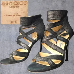 カカト修理前提アイテム　JIMMY CHOO ジミーチュウ バックジップ ラメ ピンヒール ハイヒール ラメファブリック ブラック 黒 27cm相当 2000s 2010s アーカイブ モード パーティー レディースシューズ ビブラムソール施工済