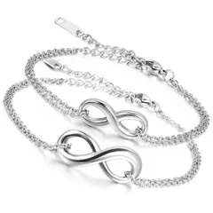 【人気商品】カップル ブレスレット お揃い ステンレス アンクレット: 無限大 8字 シルバー 愛の証 レディース バングル 手脚も適合 シンプル ジュエリー 可愛い クリスマス バレンタインデー-プレゼント 誕生日 記念日 2個セット ケース付き