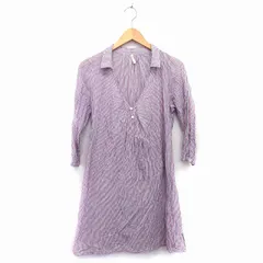 シュカ Shuca ワンピース Aライン 膝上 スキッパー 長袖 薄手 コットン 綿 ストライプ 柄 リボン L レッド 赤 ネイビー 紺 ホワイト 白 /HT9のサムネイル