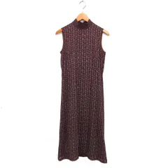 ケーティー キヨコ タカセ  K.T KIYOKO TAKASE フレア ワンピース マキシ プリント ノースリーブ シャーリング L 茶 ブラウン /NT23