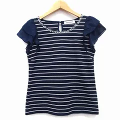 ミッシュマッシュ MISCH MASCH カットソー ボーダー 柄 切替シフォン ビジュー装飾 半袖 丸首 フリル M ネイビー 紺 ホワイト 白 /HT26