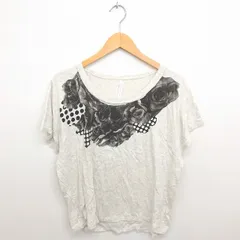 スナオクワハラ sunao kuwahara カットソー Tシャツ 丸首 花柄 綿 コットン 半袖 M アイボリー ブラック 白 黒 /TT18のサムネイル