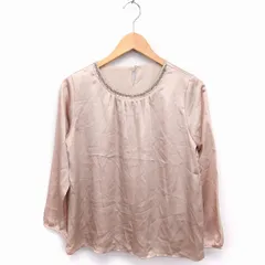 ナチュラルビューティーベーシック NATURAL BEAUTY BASIC シャツ ブラウス ビーズ スパンコール装飾 長袖 丸首 光沢 M ベージュ /FT31