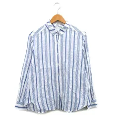 キャラオクルス CARA O CRUZ シャツ ブラウス 長袖 コットン ストライプ 9 ブルー 青 /KT19