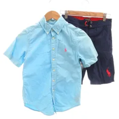 ポロ ラルフローレン POLO RALPH LAUREN 2点 セット セットアップ ボタンダウンシャツ ショートパンツ ポニー刺繍 半袖 S 水色 ライトブルー 紺 ネイビー /FF