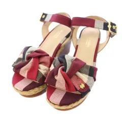 ブルーレーベルクレストブリッジ BLUE LABEL CRESTBRIDGE サンダル ウェッジソール リボン ストラップ チェック柄 23cm レッド /TK ■GY99