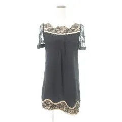 レベッカテイラー rebecca taylor レース装飾 ワンピース ひざ丈 2 Mサイズ 黒 ブラック ベージュ ■GY61