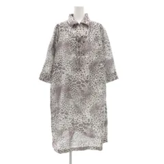 AIMER シャツワンピース ひざ丈 グレー アニマル柄 レースアップ 七分袖 /NL ■ECF003