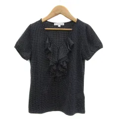 クランプリュス ミッシェルクラン KLEIN PLUS ブラウス シャツ 半袖 Vネック フリル ドット柄 薄手 38 M 黒 ブラック 白 ホワイト /YS30のサムネイル