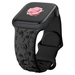 49mm レディース 女性、シリコン製交換ベルト 46mm バラ花柄彫刻入りバンド コンパチブル コンパチブル アップルウォッチ バンド バンド 10 9 アップルウォッチ 8 7 45mm 6 38mm 5 4 41mm 3に対応、コンパチブル apple 