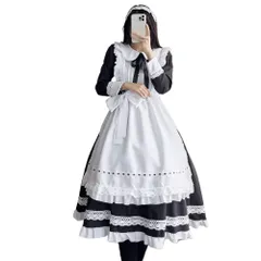イベント パーティー 蝶結ぶ 演出服 長袖 コスプレ レディース 仮装 ニーハイソックス ハロウィン ワンピース 人気 カチューシャ ロング ドレス 正統 ロリータ 6点セット 可愛い ゴスロリ メイド服