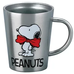 【新品】 「 PEANUTS (ピーナッツ)」 スヌーピー 二重 マグカップ ステンレス 360ml 約9×11cm 飲み物の温度をキープ 熱くなりにくい Ribbon リボン スヌーピー グッズ 食器 雑貨 グレー SN1804M-856 1