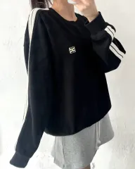 Satur セター 黒 COLOR スモールロゴ サイドライン ニット スウェット