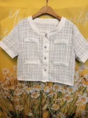 白ツイード半袖ジャケット S