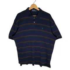 90's vintage 90年代 ヴィンテージ Polo by Ralph Lauren ポロバイラルフローレン 半袖 ポロシャツ ボーダー ポニー刺繍ワンポイント刺繡 オーバーサイズ SRILANKA製 XLサイズ ネイビー レッド グリーン