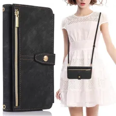 iPhone 14 Pro Max 対応 スマホケース 肩掛け 首かけ 斜めがけ ショルダー PU革レザー 多機能 チャック付き 財布型 手帳型カバー いphone14Promax アイフォン （ブラック)R4 212