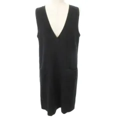 ユナイテッドアローズ UNITED ARROWS ワンピース ノースリーブ ひざ丈 ポケット Vネック 無地 厚手 38 約Mサイズ 黒 ブラック ■YHS6