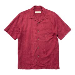 50s60s USA製 レーヨン かすり柄 イタリアンカラーシャツ 半袖 M相当