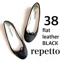 良品・サイズ38✨レペット フラット バレエシューズ レザー ブラック repetto リボン フランス製 MADE IN FRANCE