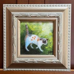 カラフルな猫の原画 F3号キャンバス 手描き 絵画 現代アート 動物画