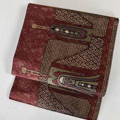 ユ192名古屋帯 抽象 きりばめ正絹 着物帯 仕立て上り - メルカリ
