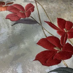 名古屋帯 刺繍 引箔 上品な加工 九寸 正絹 着物 MA-6092