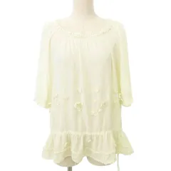 ピンクハウス PINK HOUSE 美品 ブラウス シフォン 長袖 フラワーモチーフ ボートネック 薄手 L～XLサイズ 黄色 イエロー