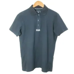 パーリーゲイツ PEARLY GATES PGG 美品 ポロシャツ 半袖 ゴルフウェア ロゴ プリント ドライタッチ 4 M相当 紺 ネイビー /X