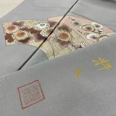 作家物 色留袖 金彩 地紙に花模様 着物 正絹 一つ紋 X-323