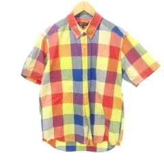 ビームスハート BEAMS HEART ボタンダウンシャツ 半袖 チェック ラウンド 薄手 Lサイズ マルチカラー ■YHS11